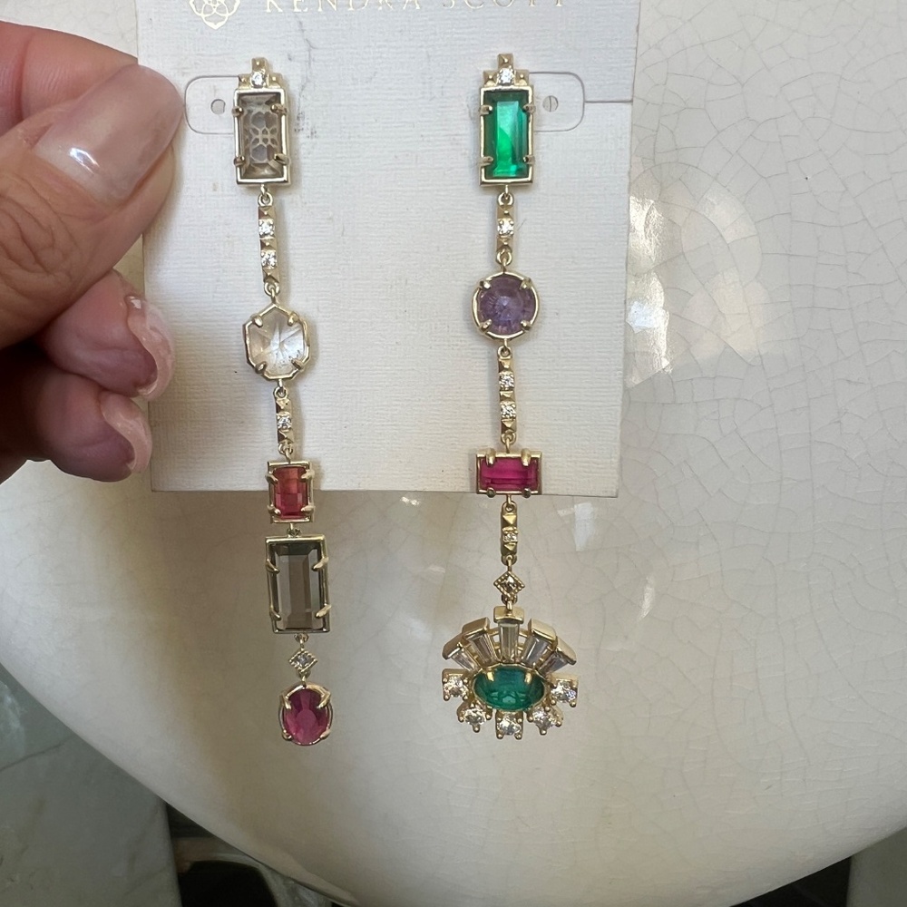 NWOT Kendra Scott Muzzie Mixed Crystal Drop Earrings, Pierced, 14K Gold plated - Picture 8 of 10